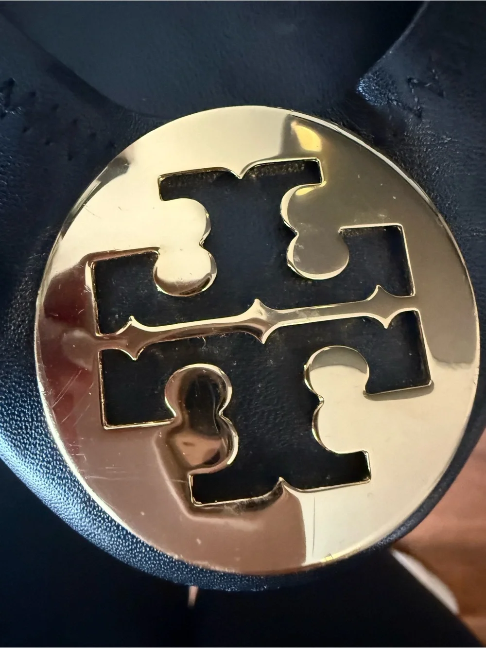 Tory Burch Black Leather Ballet Flats with Gold Logo Medallion